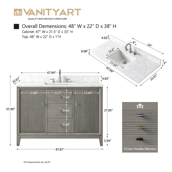 48" Single Sink Freestanding Bath Vanity Cabinet with White Engineered Marble Top - HomeBeyond