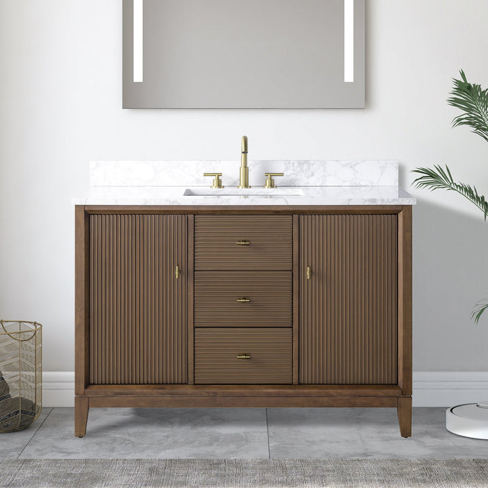 48" Single Sink Freestanding Bath Vanity Cabinet with White Engineered Marble Top - HomeBeyond