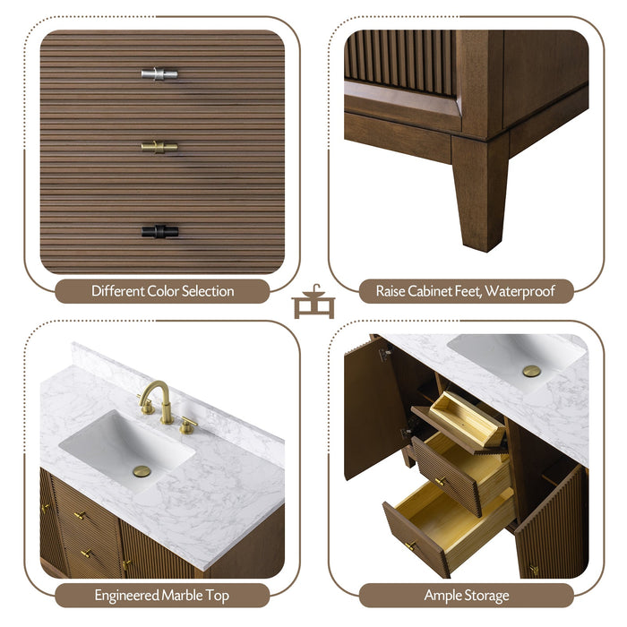 48" Single Sink Freestanding Bath Vanity Cabinet with White Engineered Marble Top - HomeBeyond