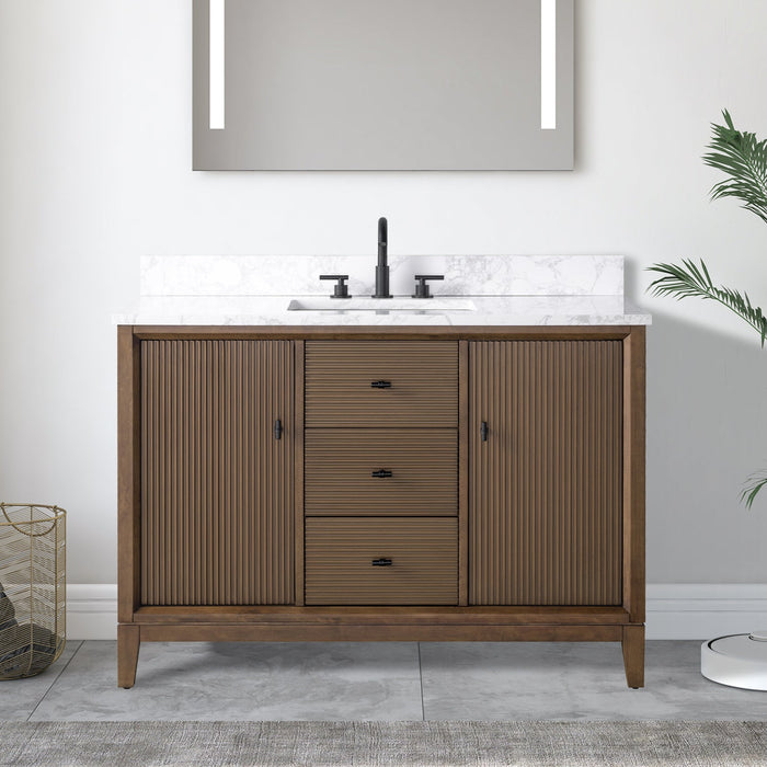 48" Single Sink Freestanding Bath Vanity Cabinet with White Engineered Marble Top - HomeBeyond