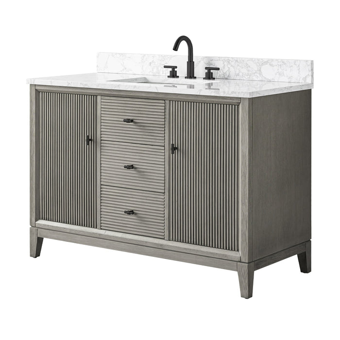 48" Single Sink Freestanding Bath Vanity Cabinet with White Engineered Marble Top - HomeBeyond