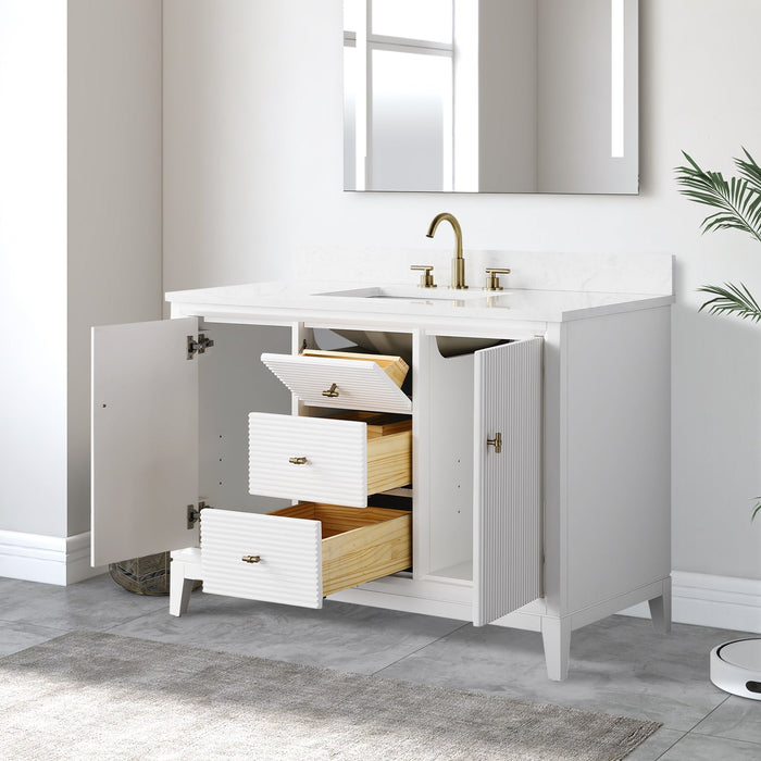 48" Single Sink Freestanding Bath Vanity Cabinet with White Engineered Marble Top - HomeBeyond