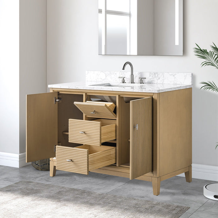 48" Single Sink Freestanding Bath Vanity Cabinet with White Engineered Marble Top - HomeBeyond