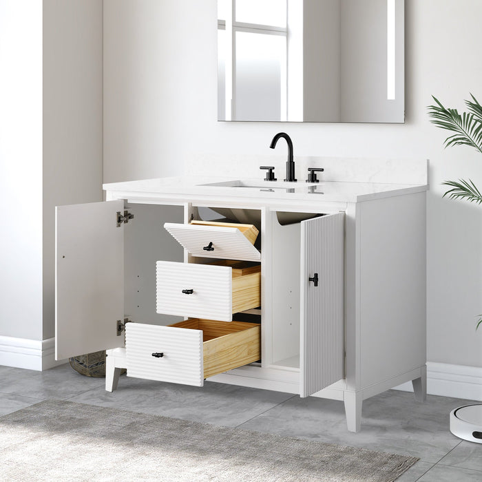 48" Single Sink Freestanding Bath Vanity Cabinet with White Engineered Marble Top - HomeBeyond