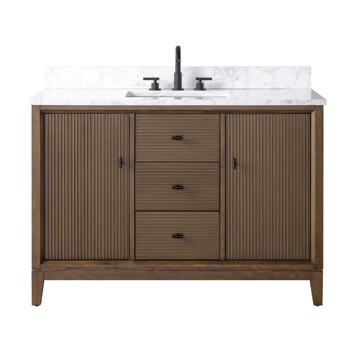 48" Single Sink Freestanding Bath Vanity Cabinet with White Engineered Marble Top - HomeBeyond