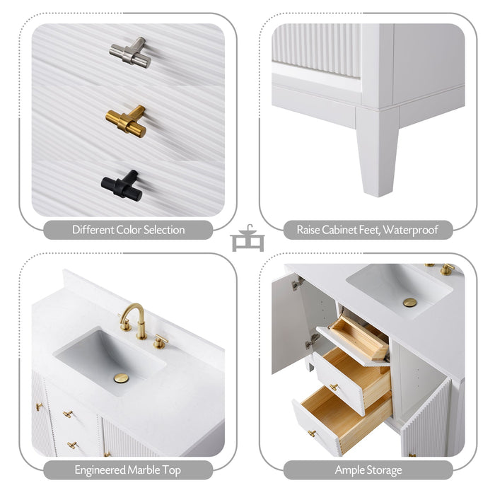 48" Single Sink Freestanding Bath Vanity Cabinet with White Engineered Marble Top - HomeBeyond