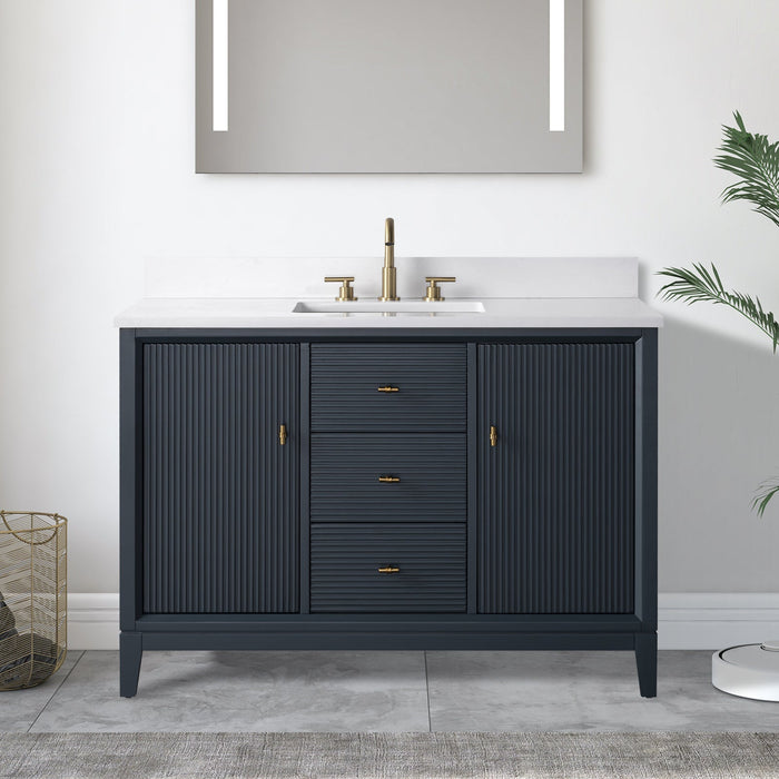 48" Single Sink Freestanding Bath Vanity Cabinet with White Engineered Marble Top - HomeBeyond