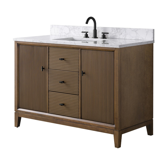 48" Single Sink Freestanding Bath Vanity Cabinet with White Engineered Marble Top - HomeBeyond