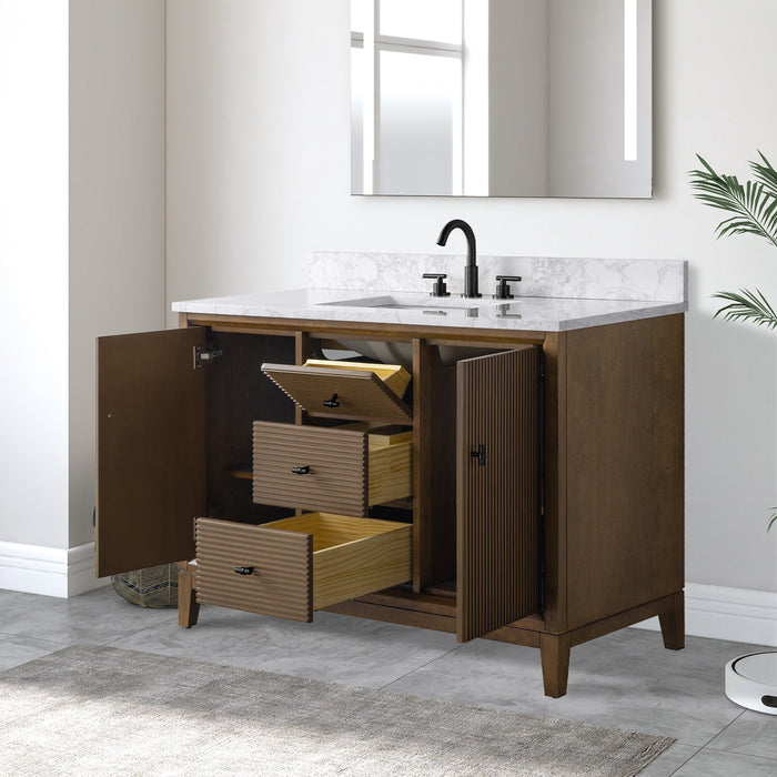 48" Single Sink Freestanding Bath Vanity Cabinet with White Engineered Marble Top - HomeBeyond