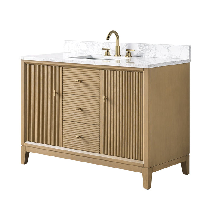 48" Single Sink Freestanding Bath Vanity Cabinet with White Engineered Marble Top - HomeBeyond