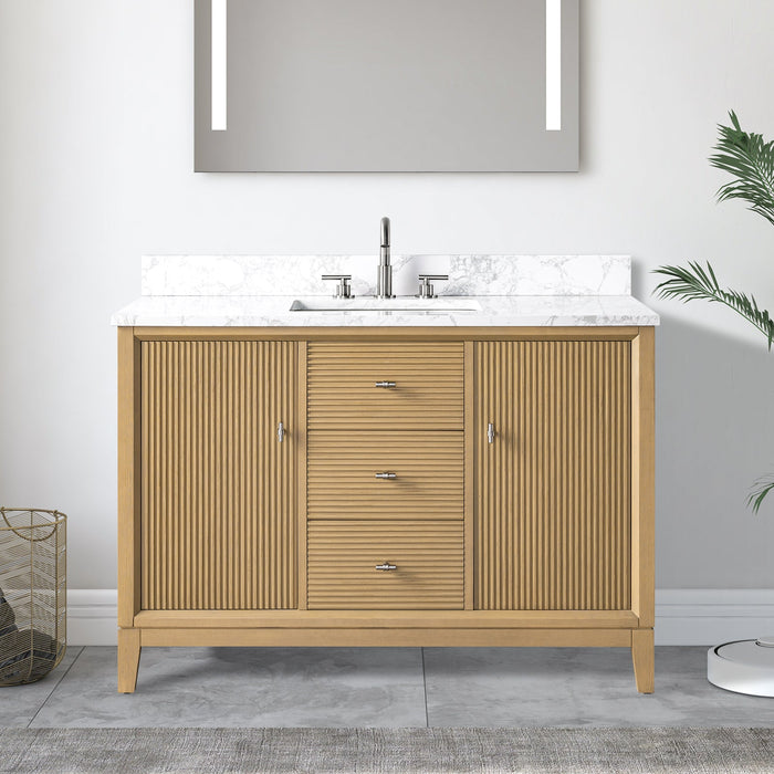 48" Single Sink Freestanding Bath Vanity Cabinet with White Engineered Marble Top - HomeBeyond