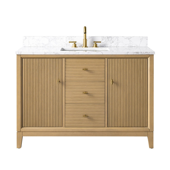 48" Single Sink Freestanding Bath Vanity Cabinet with White Engineered Marble Top - HomeBeyond