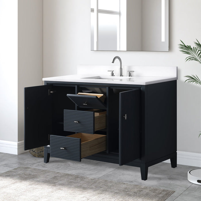 48" Single Sink Freestanding Bath Vanity Cabinet with White Engineered Marble Top - HomeBeyond