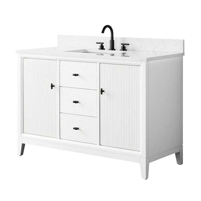 48" Single Sink Freestanding Bath Vanity Cabinet with White Engineered Marble Top - HomeBeyond