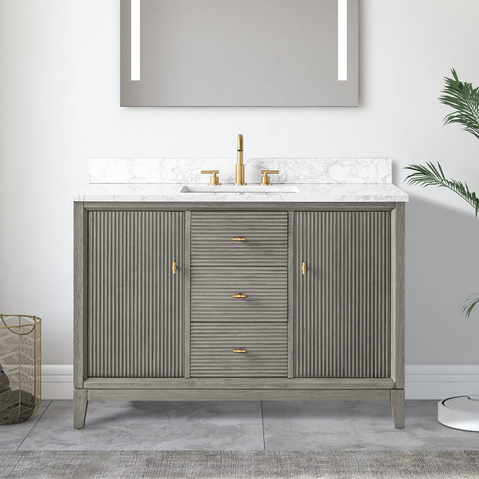 48" Single Sink Freestanding Bath Vanity Cabinet with White Engineered Marble Top - HomeBeyond