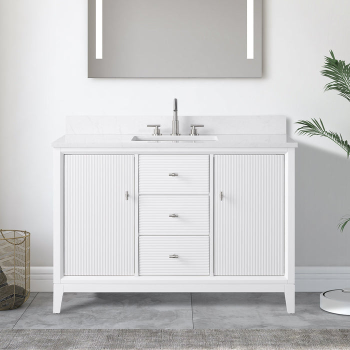 48" Single Sink Freestanding Bath Vanity Cabinet with White Engineered Marble Top - HomeBeyond