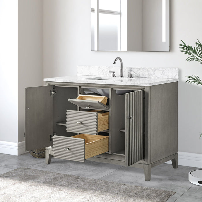 48" Single Sink Freestanding Bath Vanity Cabinet with White Engineered Marble Top - HomeBeyond