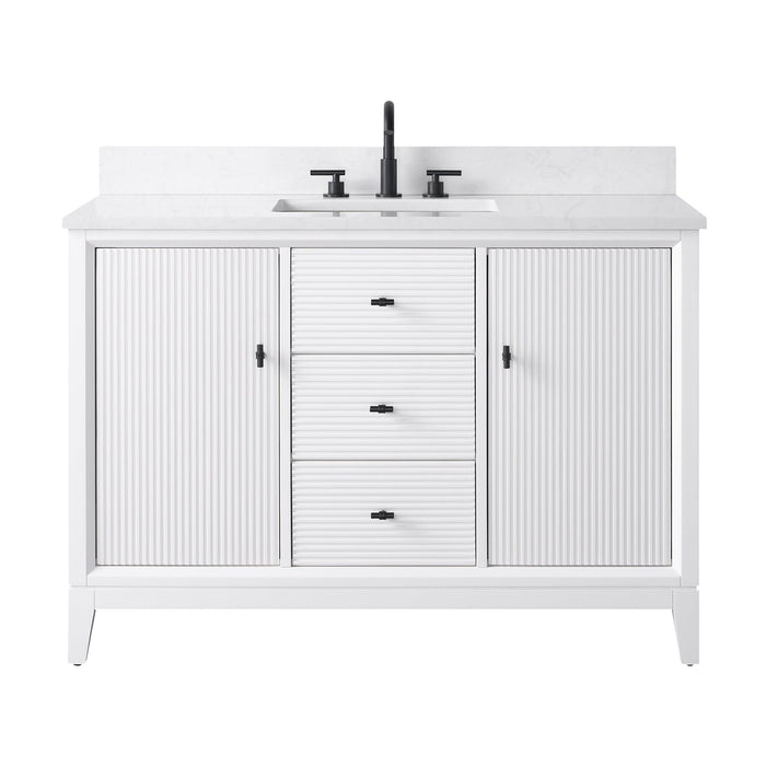 48" Single Sink Freestanding Bath Vanity Cabinet with White Engineered Marble Top - HomeBeyond