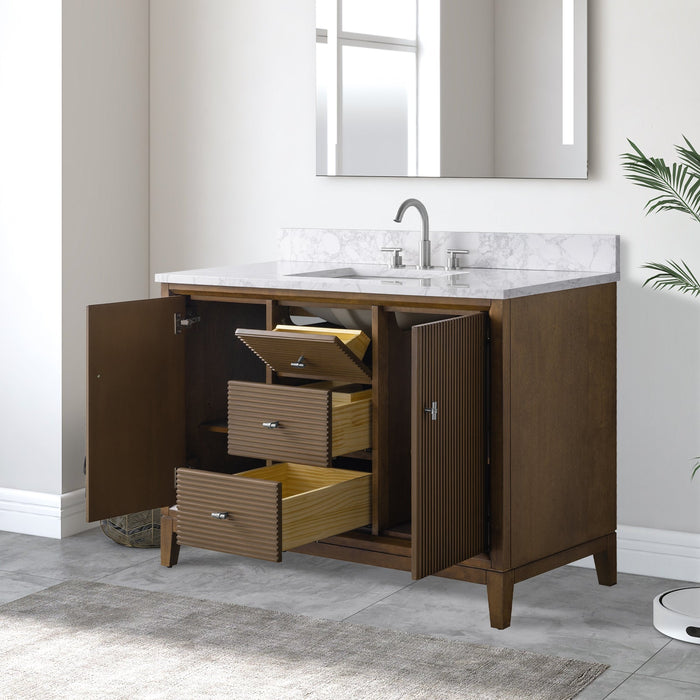 48" Single Sink Freestanding Bath Vanity Cabinet with White Engineered Marble Top - HomeBeyond