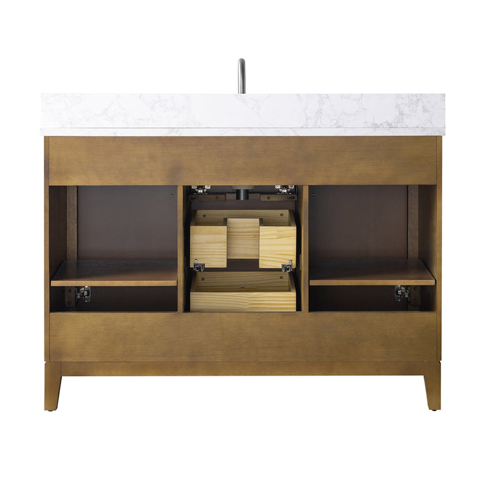 48" Single Sink Freestanding Bath Vanity Cabinet with White Engineered Marble Top - HomeBeyond