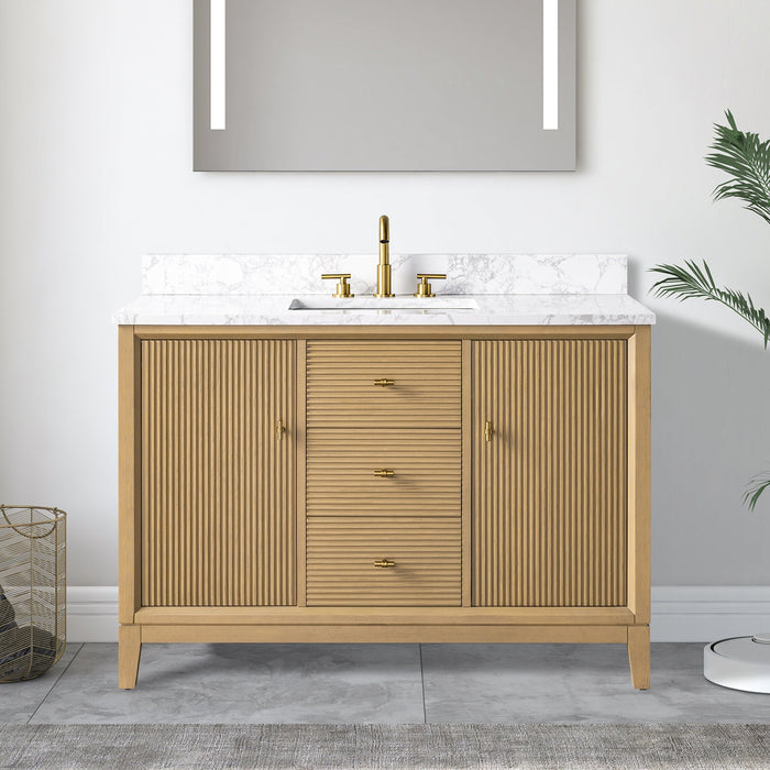 48" Single Sink Freestanding Bath Vanity Cabinet with White Engineered Marble Top - HomeBeyond