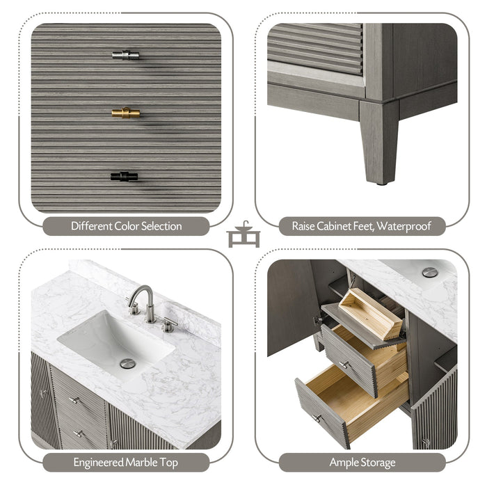 48" Single Sink Freestanding Bath Vanity Cabinet with White Engineered Marble Top - HomeBeyond