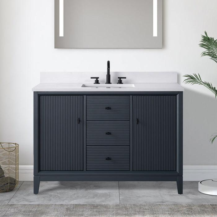 48" Single Sink Freestanding Bath Vanity Cabinet with White Engineered Marble Top - HomeBeyond