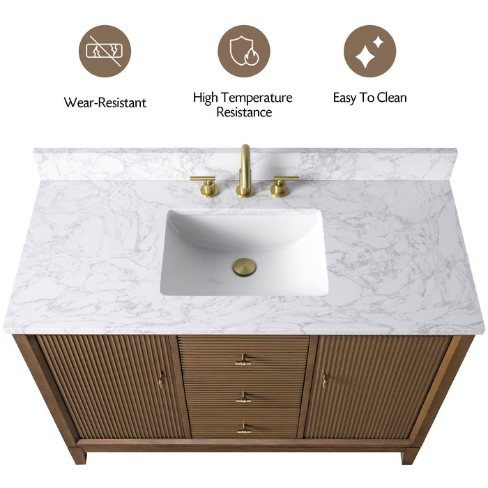 48" Single Sink Freestanding Bath Vanity Cabinet with White Engineered Marble Top - HomeBeyond