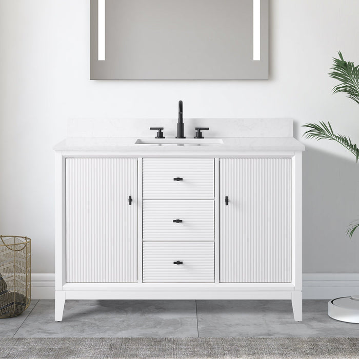 48" Single Sink Freestanding Bath Vanity Cabinet with White Engineered Marble Top - HomeBeyond