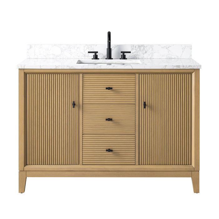 48" Single Sink Freestanding Bath Vanity Cabinet with White Engineered Marble Top - HomeBeyond