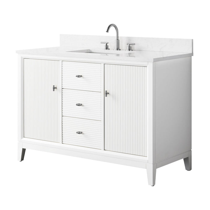 48" Single Sink Freestanding Bath Vanity Cabinet with White Engineered Marble Top - HomeBeyond