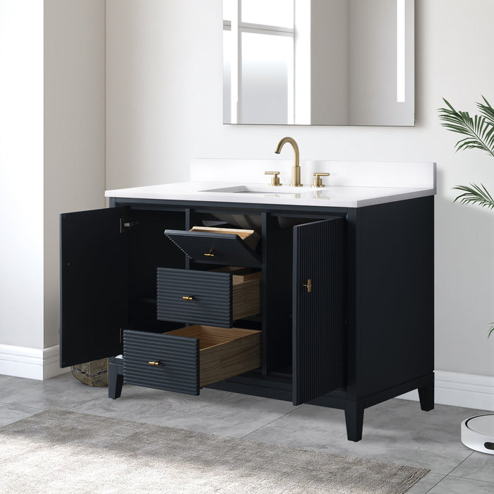 48" Single Sink Freestanding Bath Vanity Cabinet with White Engineered Marble Top - HomeBeyond