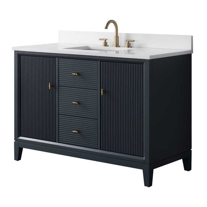 48" Single Sink Freestanding Bath Vanity Cabinet with White Engineered Marble Top - HomeBeyond