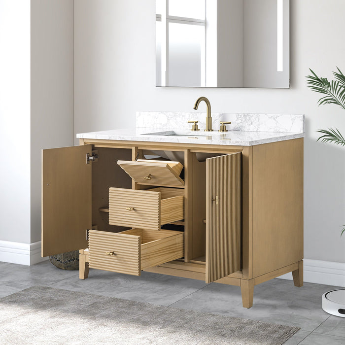 48" Single Sink Freestanding Bath Vanity Cabinet with White Engineered Marble Top - HomeBeyond