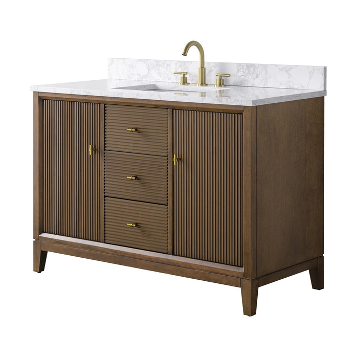 48" Single Sink Freestanding Bath Vanity Cabinet with White Engineered Marble Top - HomeBeyond