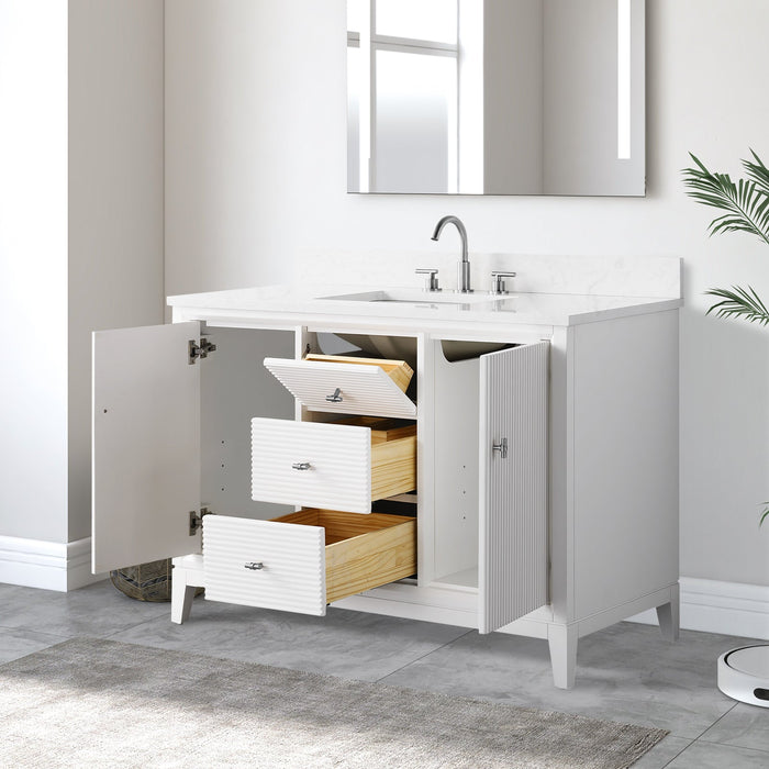 48" Single Sink Freestanding Bath Vanity Cabinet with White Engineered Marble Top - HomeBeyond
