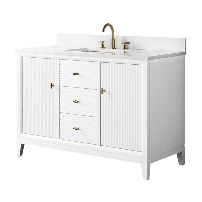 48" Single Sink Freestanding Bath Vanity Cabinet with White Engineered Marble Top - HomeBeyond
