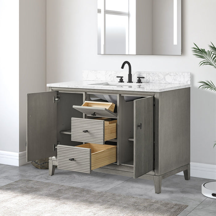 48" Single Sink Freestanding Bath Vanity Cabinet with White Engineered Marble Top - HomeBeyond