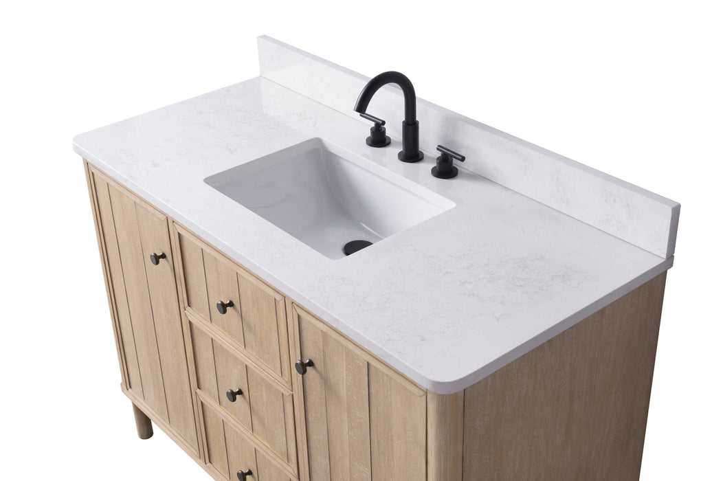 48" Single Sink Freestanding Bathroom Vanity with Milano Mist Engineered Stone Countertop, Integrated Ceramic Sink, Hidden Power & USB Charging Station and Hair Dryer Storage VA1248 - HomeBeyond