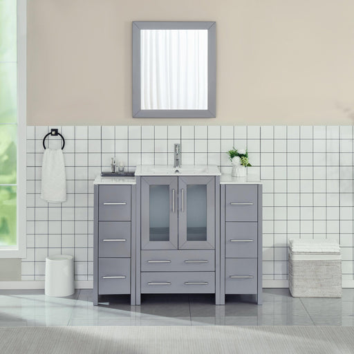 48" Single Sink Modern Bathroom Vanity Set with Ceramic Top & Free Mirror – Storage Cabinet with 2 Side Cabinets VA3024-48 - HomeBeyond