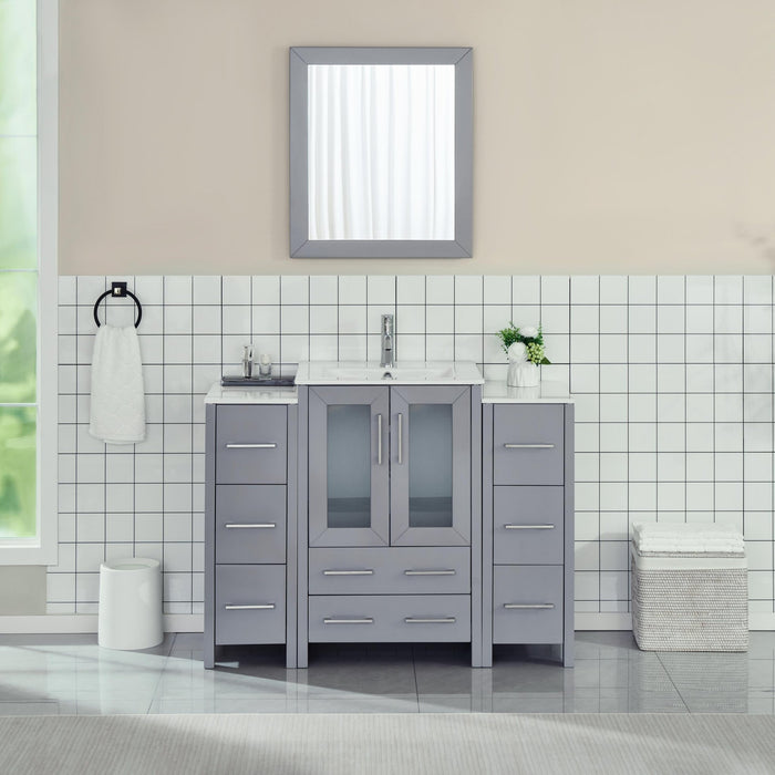 48" Single Sink Modern Bathroom Vanity Set with Ceramic Top & Free Mirror – Storage Cabinet with 2 Side Cabinets VA3024-48 - HomeBeyond