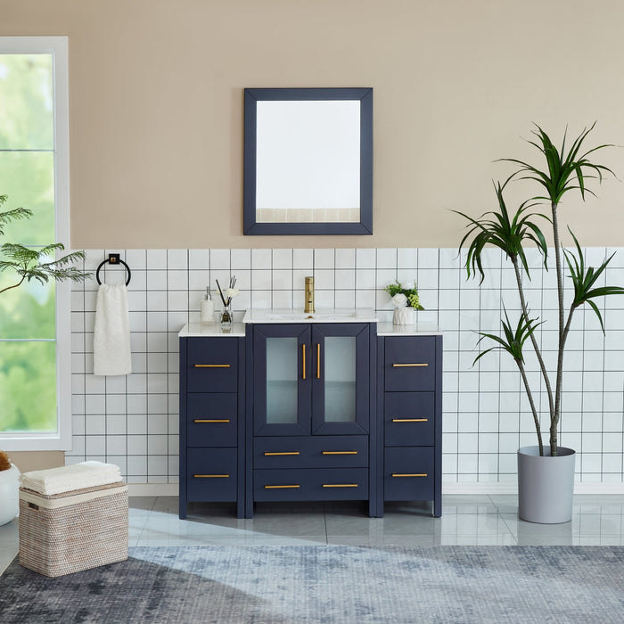 48" Single Sink Modern Bathroom Vanity Set with Ceramic Top & Free Mirror – Storage Cabinet with 2 Side Cabinets VA3024-48 - HomeBeyond