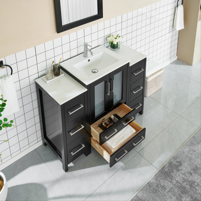 48" Single Sink Modern Bathroom Vanity Set with Ceramic Top & Free Mirror – Storage Cabinet with 2 Side Cabinets VA3024-48 - HomeBeyond