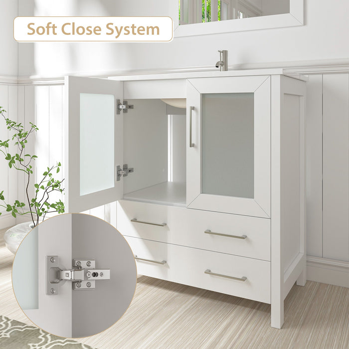 48" Single Sink Modern Bathroom Vanity Set with Ceramic Top & Free Mirror – Storage Cabinet with 2 Side Cabinets VA3024-48 - HomeBeyond