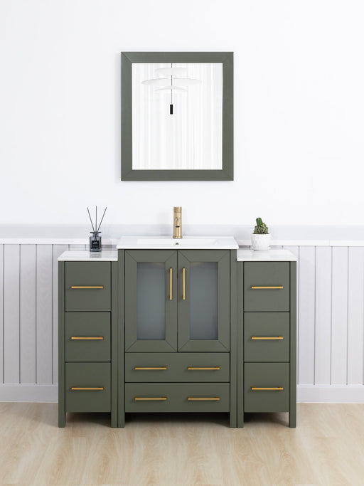 48" Single Sink Modern Bathroom Vanity Set with Ceramic Top & Free Mirror – Storage Cabinet with 2 Side Cabinets VA3024-48 - HomeBeyond