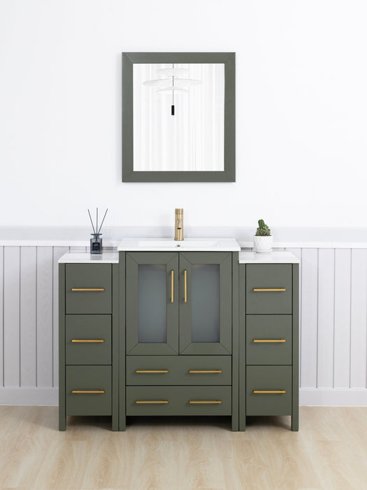 48" Single Sink Modern Bathroom Vanity Set with Ceramic Top & Free Mirror – Storage Cabinet with 2 Side Cabinets VA3024-48 - HomeBeyond