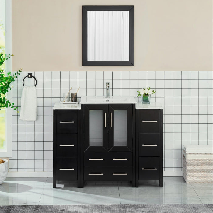 48" Single Sink Modern Bathroom Vanity Set with Ceramic Top & Free Mirror – Storage Cabinet with 2 Side Cabinets VA3024-48 - HomeBeyond