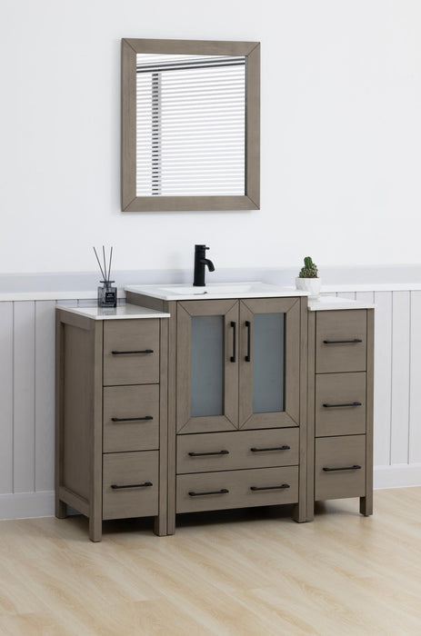 48" Single Sink Modern Bathroom Vanity Set with Ceramic Top & Free Mirror – Storage Cabinet with 2 Side Cabinets VA3024-48 - HomeBeyond