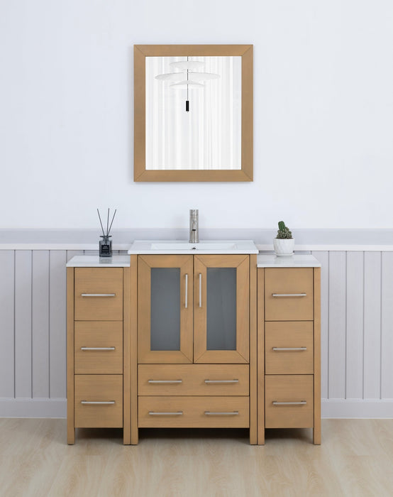 48" Single Sink Modern Bathroom Vanity Set with Ceramic Top & Free Mirror – Storage Cabinet with 2 Side Cabinets VA3024-48 - HomeBeyond