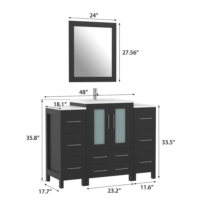 48" Single Sink Modern Bathroom Vanity Set with Ceramic Top & Free Mirror – Storage Cabinet with 2 Side Cabinets VA3024-48 - HomeBeyond